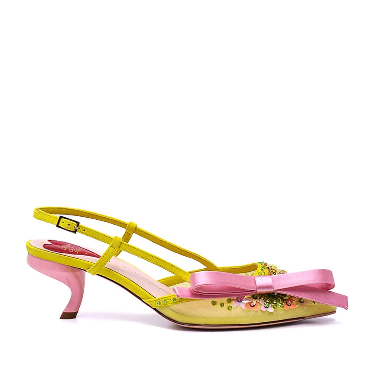 Rene Caovilla - Yellow & Pink Virgule Flower Bow Slingback Pumps 38.5